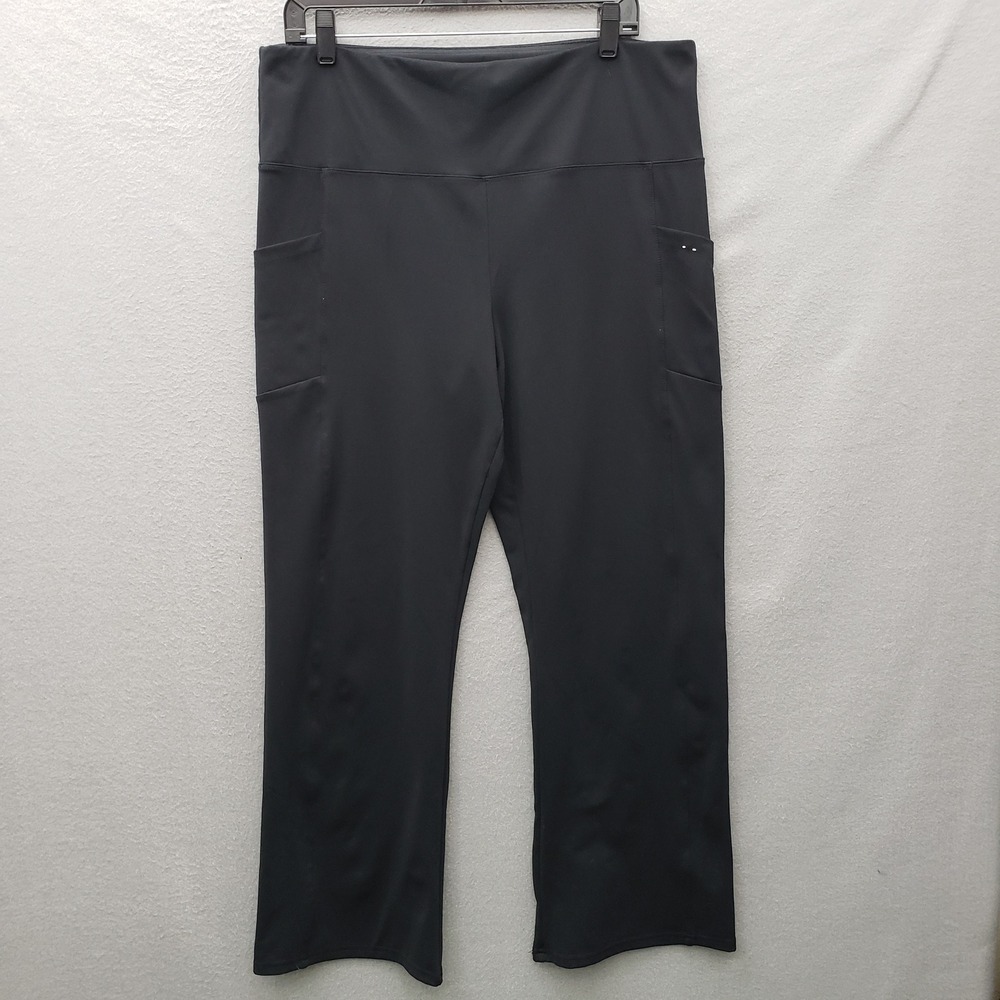 Marika High Rise Straight Leg Pocket Yoga Pants Solid Black Athleisure Size 1X